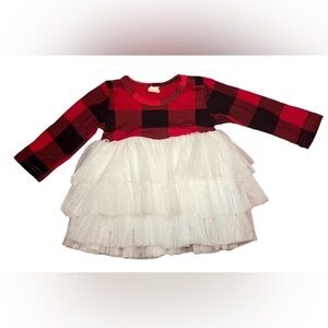Toddler girl 12-18 month Christmas dress plaid top white tutu pullover dress